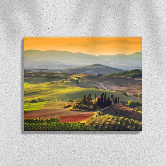 Tuskana Landschaft bei Sonnenaufgang | Malen nach Zahlen