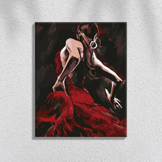 Dansande kvinna i röd klänning | Måla efter Nummer