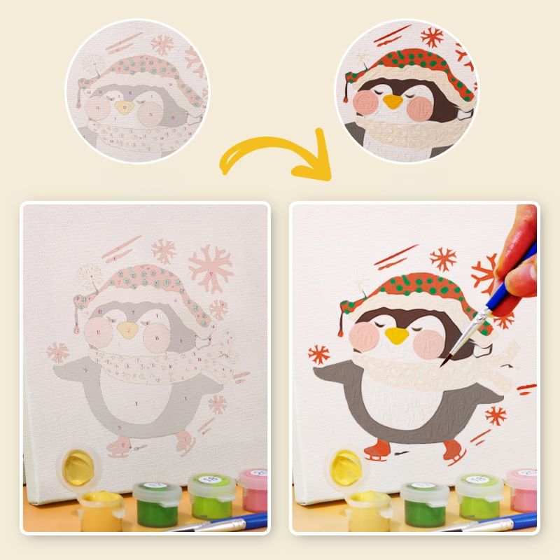 Paint by Number - 6 Mini Paintings | Christmas Penguins set