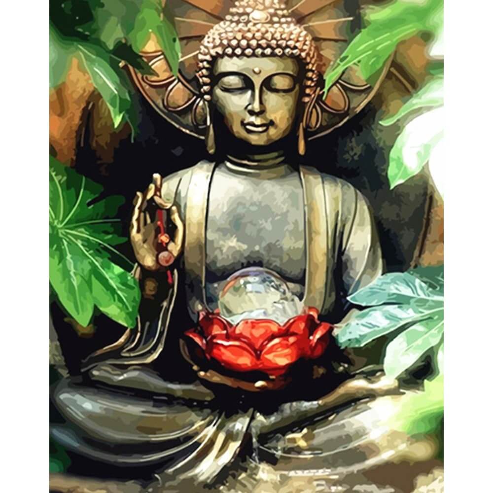 Buddha med Blomst | Mal efter tal