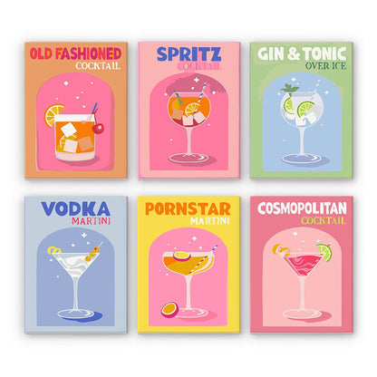 6 Mini Paintings - Colorful Cocktails set