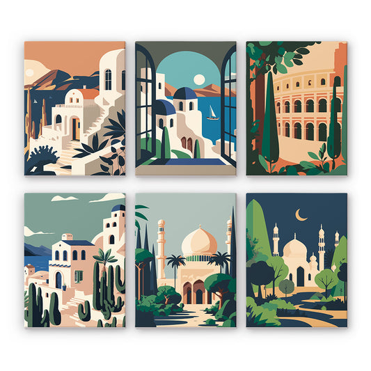 6 mini paintings I Mooie landschappen set