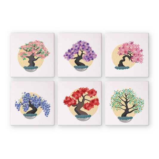  6 Mini-Gemälde | Bunte Bäume Set