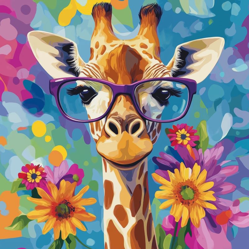 Mini Paint by Number with Frame - Cool giraffe with flowers