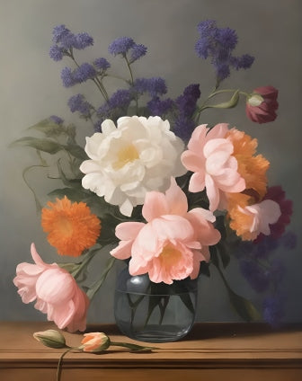Frische Blumen in Vase | Malen nach Zahlen