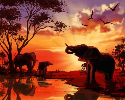 Afrikanische Savannenelefanten | Malen nach Zahlen