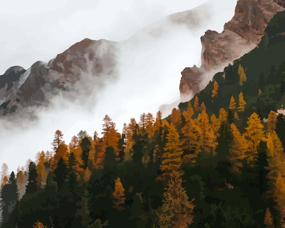 Herbst im Wald in den Alpen | Malen nach Zahlen