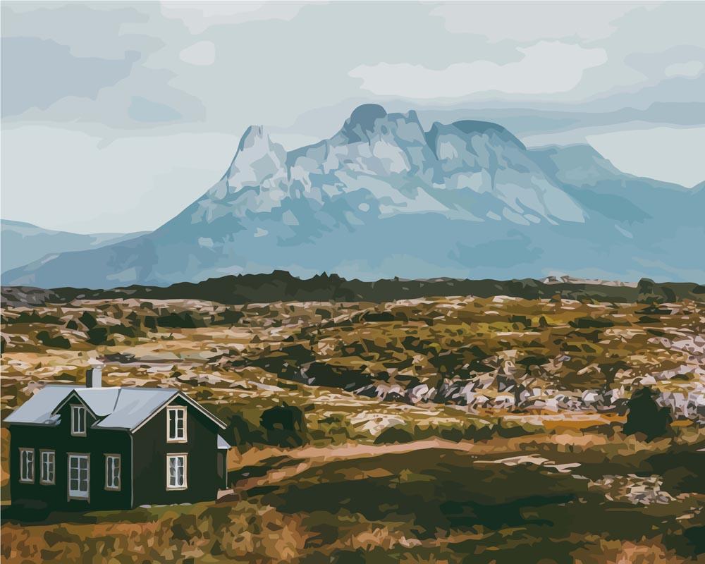 Norges berg och hus landskap | Måla efter Nummer