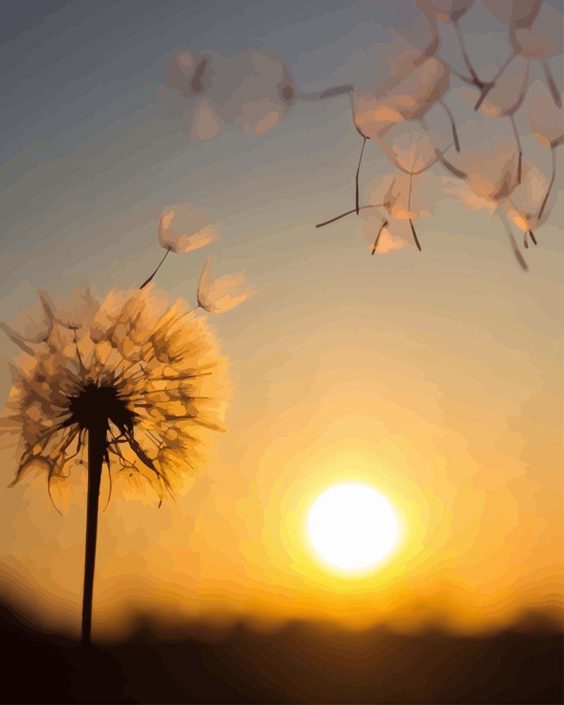 Pusteblume im Sonnenuntergang | Malen nach Zahlen