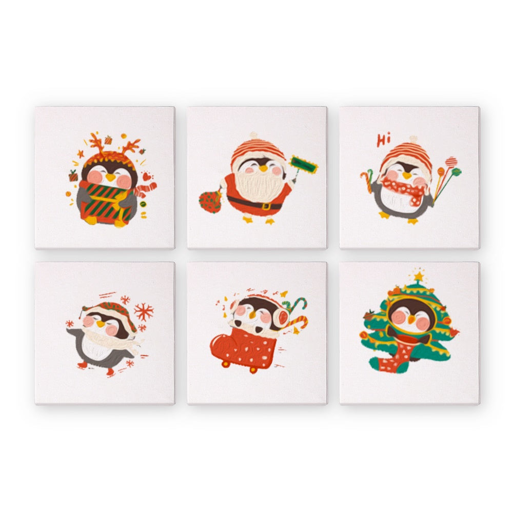 Paint by Number - 6 Mini Paintings | Christmas Penguins set