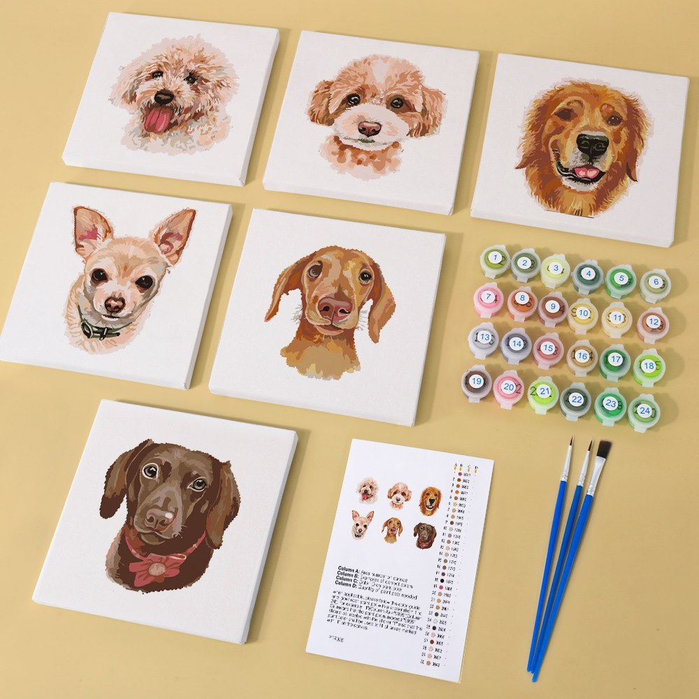 Schilder op Nummer - 6 Mini Paintings | Honden set