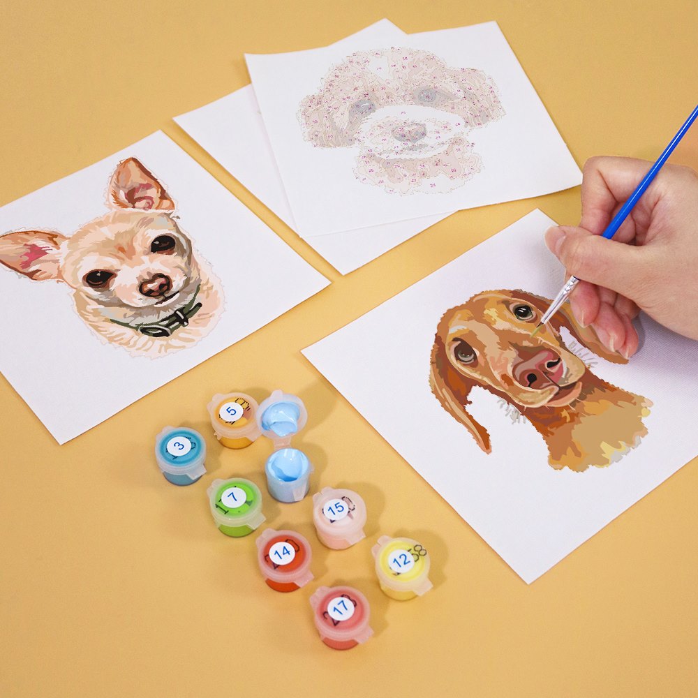 Schilder op Nummer - 6 Mini Paintings | Honden set