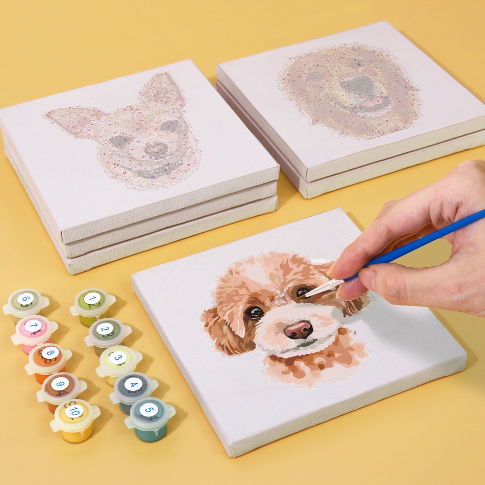 Schilder op Nummer - 6 Mini Paintings | Honden set