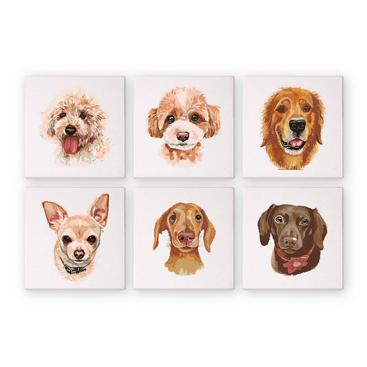 Malen nach Zahlen - 6 Mini-Gemälde | Hunde Set