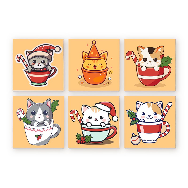 6 Mini Paintings | Christmas Kittens set