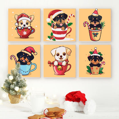 6 Mini Paintings | Christmas Puppies set