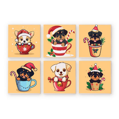 6 Mini Paintings | Christmas Puppies set