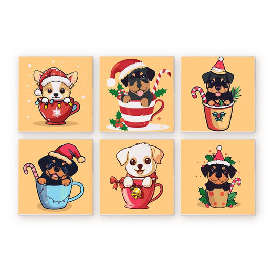 6 Mini Paintings | Christmas Puppies set