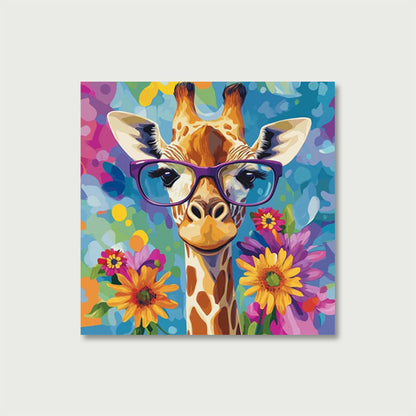 Mini Paint by Number with Frame - Cool giraffe with flowers