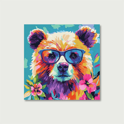 Mini Paint by Number with Frame - Cool bear with flowers